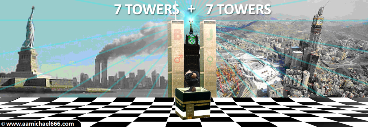 Twin Towers Sphere New York Kaaba Mecca Clock Tower Sirius