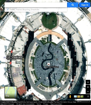 London 2012 Summer Olympic Stadium Floor Map on Google Maps---FAIR USE---retrieved June 5th 2015